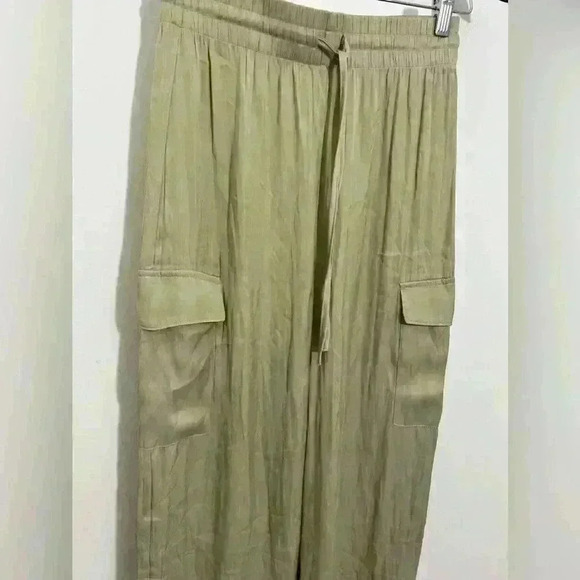 NWT Rachel Zoe Flowy Satin Wide Leg Pants Pockets Elastic Tie Waist Bronze XS - Picture 3 of 6